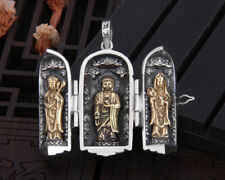 B25  Anhänger zum Öffnen Buddha Guanyin Gefäß Flasche 925 Sterling Silber