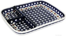Original Bunzlauer Keramik Snackplatte 3-Fächer 25x21x3cm Dekor 41 Servierplatte