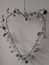 Perlenherz Drahtherz Herz Metall mit Perlen und Pailletten zum Aufhängen Deko