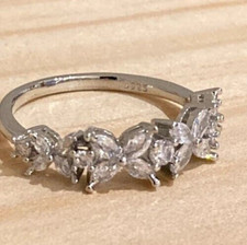 ECHT SILBER S925 CZ BLUME HALB UM DEN VORSTECKRING GRÖSSE 60 S S SALE