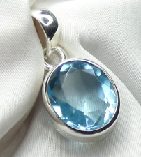 Anhänger 925 Silber facettierter, echter, ovaler Blautopas, modisches UNIKAT NEU