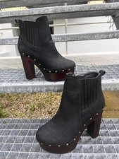 Sexy Plateau Ankle Boots Schwarz Hoher Blockabsatz Nieten Party Schuhe Neuwertig