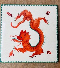 Keramik Fliese chinesischer Ming Drache rot Vintage handbemalt