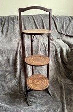 Vintage Mahagoni Holz 3 Ebenen Klappbar Kuchen Kuchen Pflanze Display Ständer Tisch Englisch