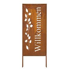 Rustikales Metall-Willkommensschild, Handgefertigte Gartendeko Stahl (100x40 cm)
