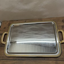 Metall Serviertablett mit Goldrand & Griffen