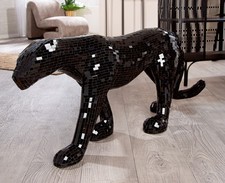 Deko Figur Skulptur Statue Panther Design Handmade Mosaik schwarz 116cm