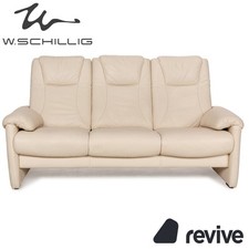 Willi Schillig Leder Dreisitzer Creme Sofa Couch manuelle Funktion Relaxfunktion