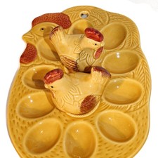 Vintage Eierteller Salz- / Pfefferstreuer Hühner Eierplatte Keramik gelb 1970er