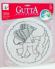 Fensterbild aus Seide mit Guttalinien schwarz  ø 25 cm,  ANGEL, Seidenmalerei