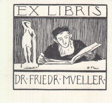 Exlibris Bookplate Klischee Otto Ubbelohde 1867-1922 Lesender Jurist Statuette