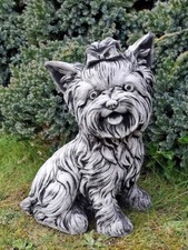 Steinfigur Gartenfigur Hundfigur Yorkie Yorkshire Terrier Haus Deko Frostsicher