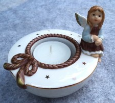 Goebel Porzellan Weihnachten braune Engel - Figur  sitzend, Teelicht - Halter