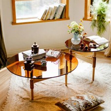 MODERN Couchtisch Rund Glas Wohnzimmertisch Kaffeetisch Sofatisch Metall Beine