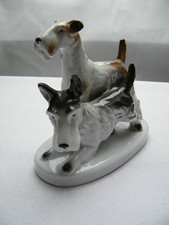 Porzellan Figuren Hunde GDR Wagner & Apel 2 Terrier Thüringen 15,5 cm