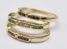 Set 3er Ring Memory Eternity Smaragd Rubin Saphir Diamant Brillant 585 Gold