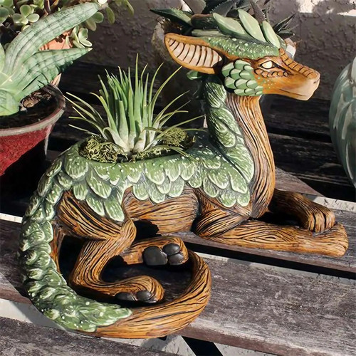Drachen blumentopf gartenfigur - blumentopf,