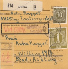 Paketkarte 1946: Altötting