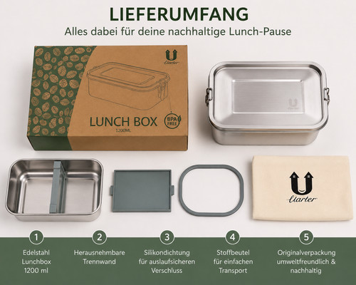 Uarter lunchbox edelstahl - lunchbox, 1200