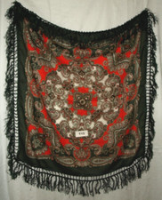 Trachtentuch mit Fransen zum Dirndl - großes Schultertuch - Grün / Rot - (T15)