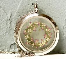 Medaillon silber Blüten Moos Edelstahl Kette Geschenk Frau Mutter Schwester