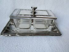 Wellner D.R.P  Marmeladendose Glas geteilt versilberter Schiebe-Deckel Tablett