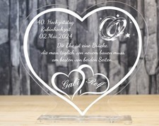 Geschenk Gravur personalisiert Herz 40. Hochzeitstag  Rubinhochzeit Acryl