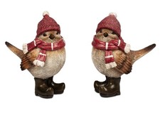 2er Set Dekofiguren Wintervogel mit Schal und Mütze 12cm braun rot Formano W25