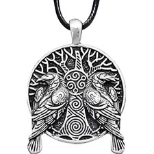 Wikinger Halskette mit Hugin & Munin – Baum des Lebens & Triskele – Edelstahl