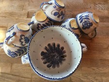 Schüssel mit Henkel Schalen blau weiß Dekoration Keramik Set