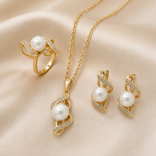 Schmuckset perle zirkon ring - perle,