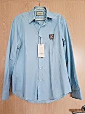 Gucci  Hemd Herrenhemd mit Logo  Baumwolle Hellblau  Größe/ size  42   M-L   NEU