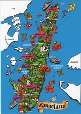 119/456 AK LANGELAND DÄNEMARK - INSELKARTE MÜHLE DRACHE MAGLEBY LINDELSE usw.