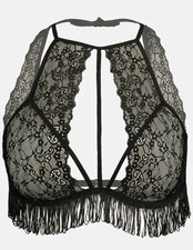 Bralette Ulla Popken Gr. 42/44 Neu BH Schwarz Fransen