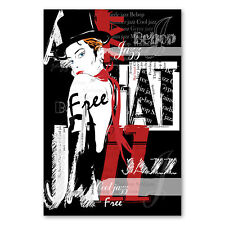 Postereck 1477 Poster Leinwand Jazz Plakat, Musik Frau Mode Retro Vintage Rot