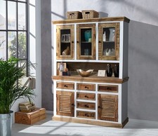 Buffet Schrank Vitrine 145x200cm Massivholz Mango weiß natur NEU OVP!!!