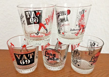 Whisky Gläser/Becher mit Verschiedenen Whiskymarken Aufdrucken, 70er jahre