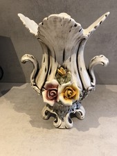 Capodimonte Porzellan Prunkvase Vase Rosen Handarbeit XL 33cm x 27cm Vintage
