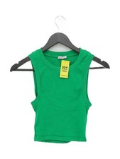 Zara Damen Top S Grün Baumwolle mit Elasthan Ärmellos Rundhals Cropped