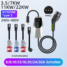 3.5/7/11/22KW EV Ladegerät Elektroautos Strom Wallbox Typ2 1/3 Phase EU Adapter