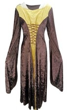 Mittelalter LARP Elfen Kleid Gewand braun gold  38 40 Pannesamt