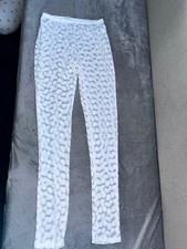 Sexy Damen Leggings Weiß Transparent Muster Hoch Geschnitten Stretch Gr. 36/38