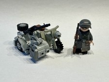 Lego Motorrad mit Beiwagen, WW2, in dunkelblauen Grau, Originalteile + 5x Custom