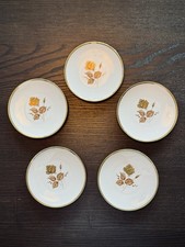 5 Teller Winterling Röslau Bavaria, Goldrose – ca. 1955–1965, Ø 11 cm
