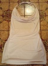Neckholder Minikleid, Beinschlitz, rückenfrei in Weiß - Größe L - Länge 83 cm