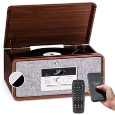 Plattenspieler DAB+ Digitalradio Stereo Lautsprecher Bluetooth Vinyl USB Braun
