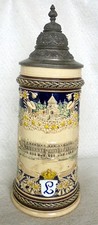ALT Humpen Bierkrug Schlösser König Ludwig II Neuschwanstein um 1900 Zinn Krug