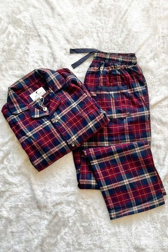 Herren flanell pyjama weinrot - flanell,