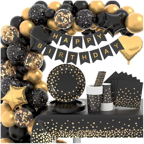 Partygeschirr set schwarz - partygeschirr, set,