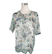 Bluse T-Shirt Kurzarm Sommer Gr. 42 Blau Blumen Orientalisch